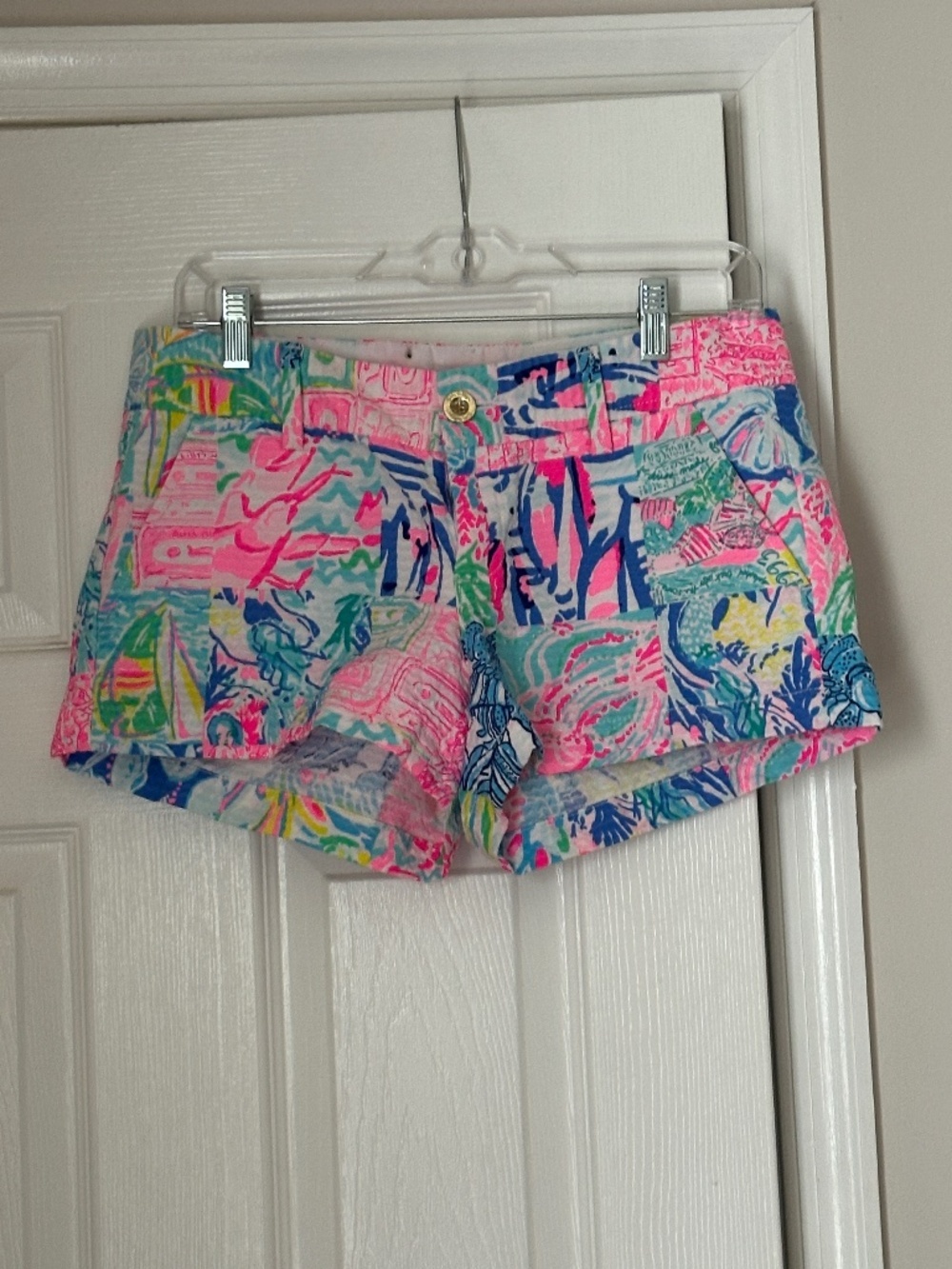 Lilly Pulitzer Walsh Shorts Cotton Patchwork Print Summer Remx Size 4 Vibrant